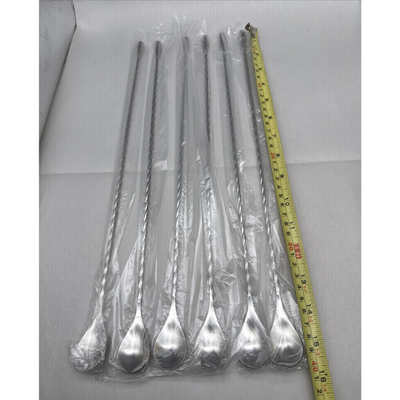 6 Pcs 15.7 In Cocktail Spoons, Stainless Steel Extra Long Bar Spoon Spiral Mixin - Picture 10 of 14